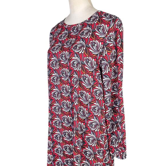 loft TALL Shadow Floral Red Print 3/4 Sleeve Lightweight Knee Length Shift Dress - Picture 9 of 14
